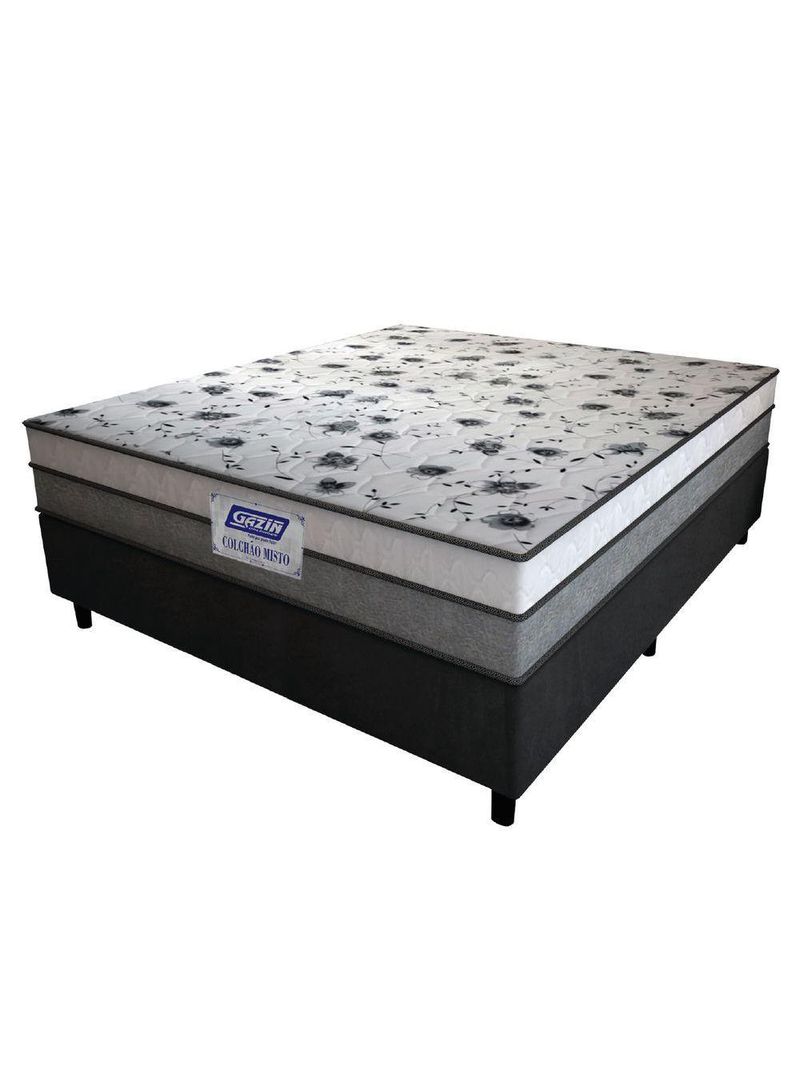 Cama Box Casal Colchão Espuma D33 Fort 138x188x59cm Gazin  Cinza/Branco