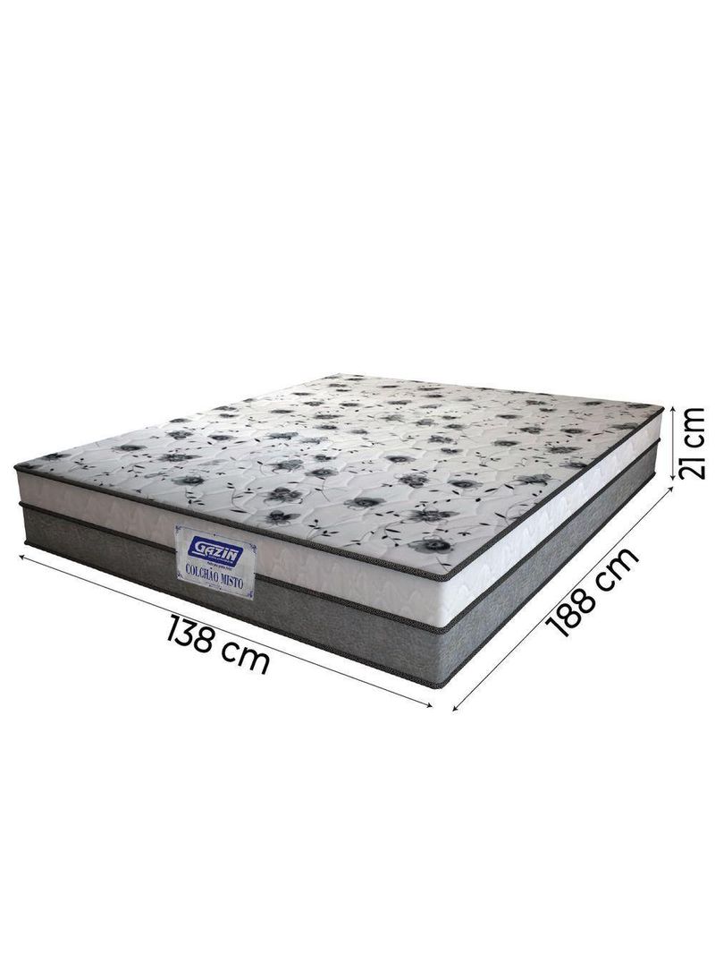 Cama Box Casal Colchão Espuma D33 Fort 138x188x59cm Gazin  Cinza/Branco