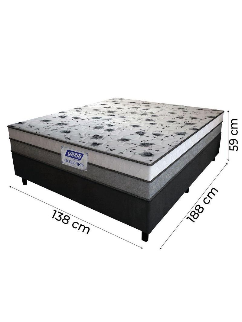 Cama Box Casal Colchão Espuma D33 Fort 138x188x59cm Gazin  Cinza/Branco