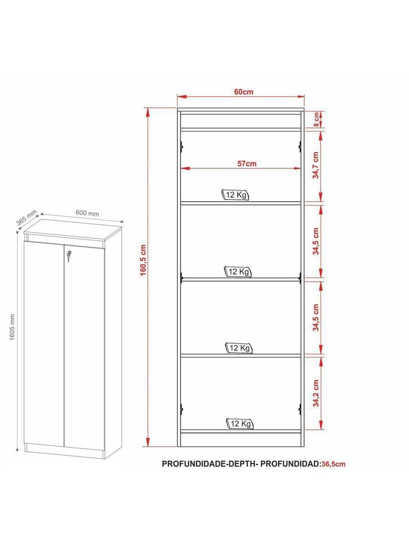 Armário Escritório 2 Portas Multimóveis CR25048 Amêndoa/Preto