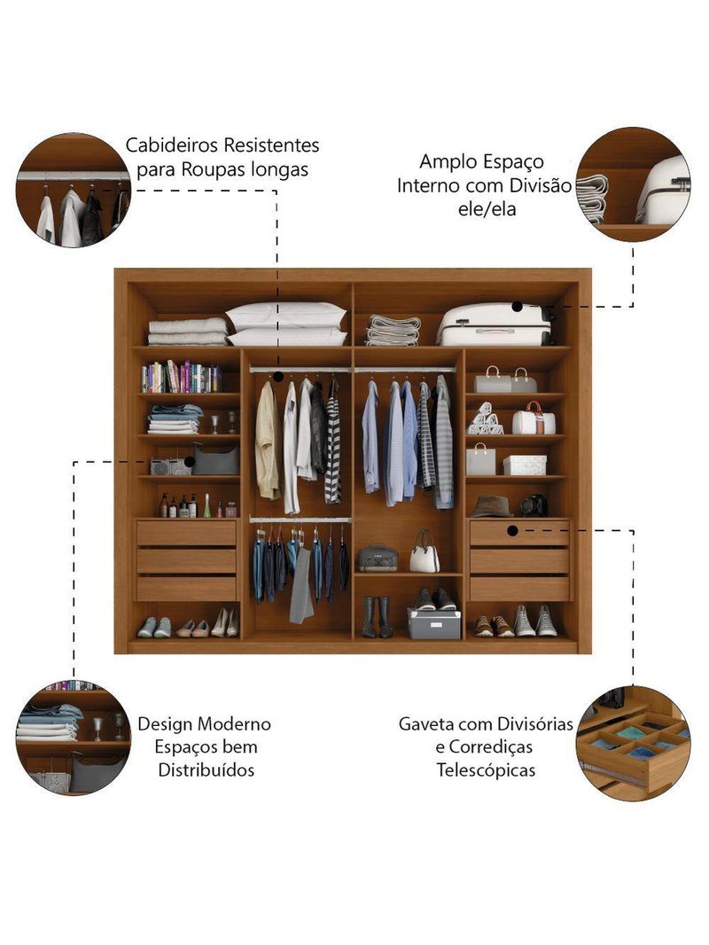 Guarda Roupas Casal 2 Portas de Correr 6 Gavetas Imperador Zanzini Madeir/Off