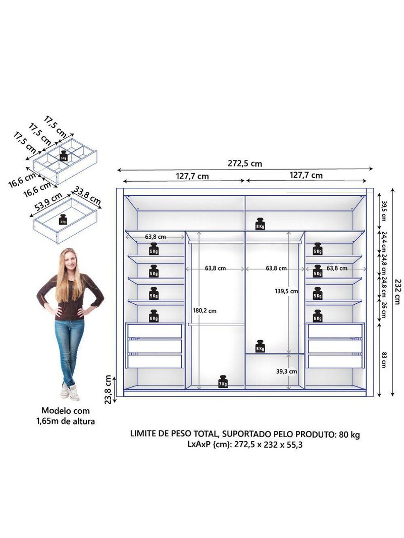 Guarda Roupas Casal 2 Portas de Correr 6 Gavetas Imperador Zanzini Madeir/Off