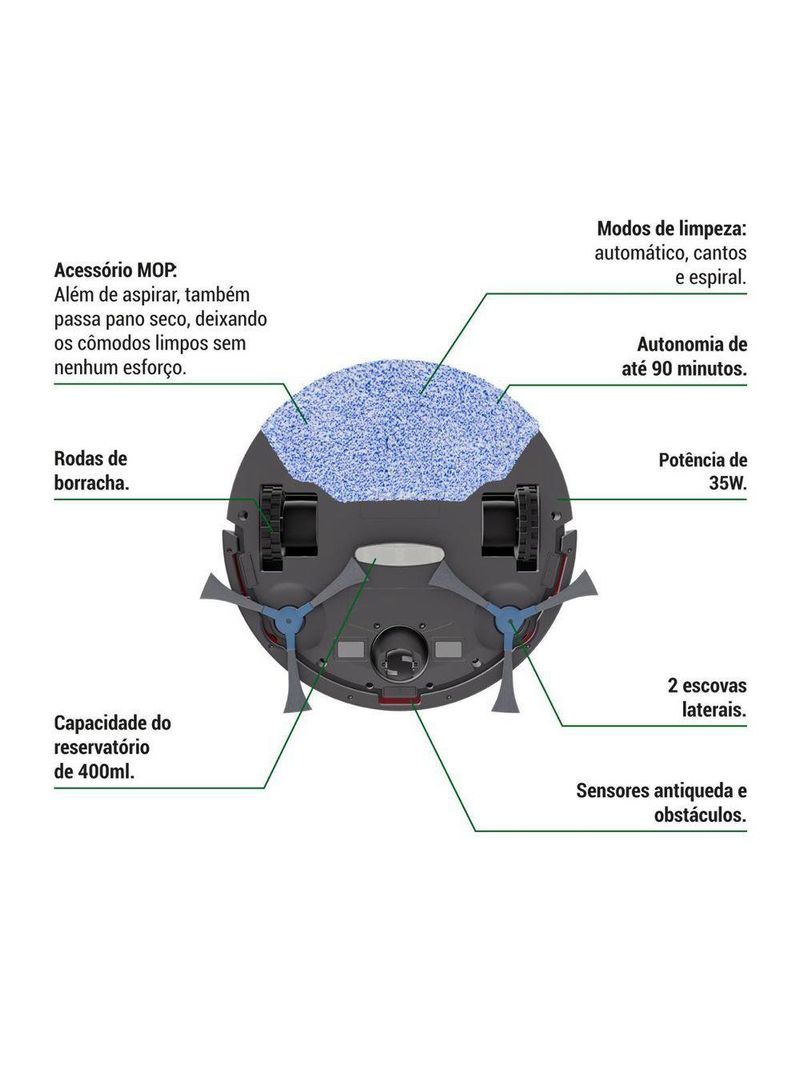 Aspirador Robô Philco Função MOP Seco Antiqueda PASE10 Bivolt