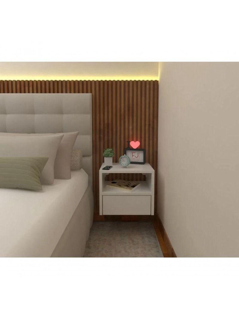 Mesa De Cabeceira 30cm Branco Off White Com Gaveta E Nicho