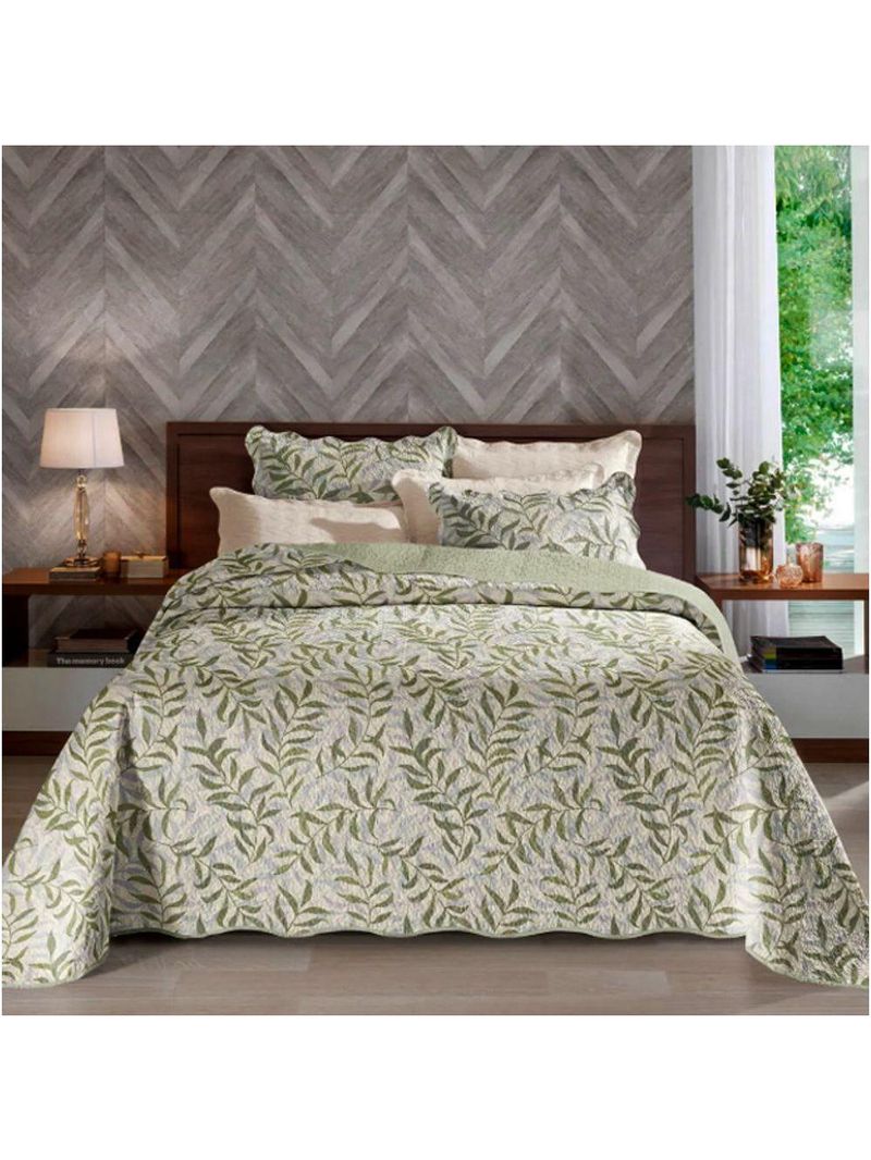 Cobre Leito Buettner King Microfibra Renove Estampado Angelus 3 Peças Bege