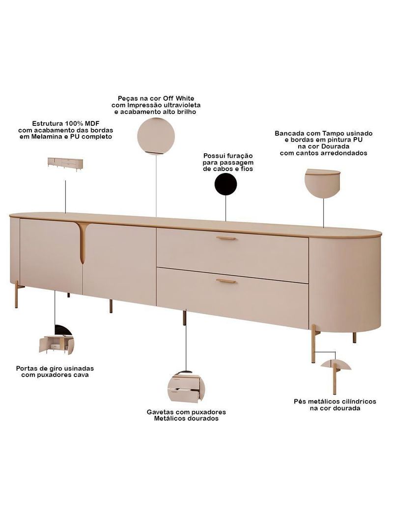 Rack Para Sala de Estar 75 Pol Orgânico Dion D05 Off White - Lyam Decor