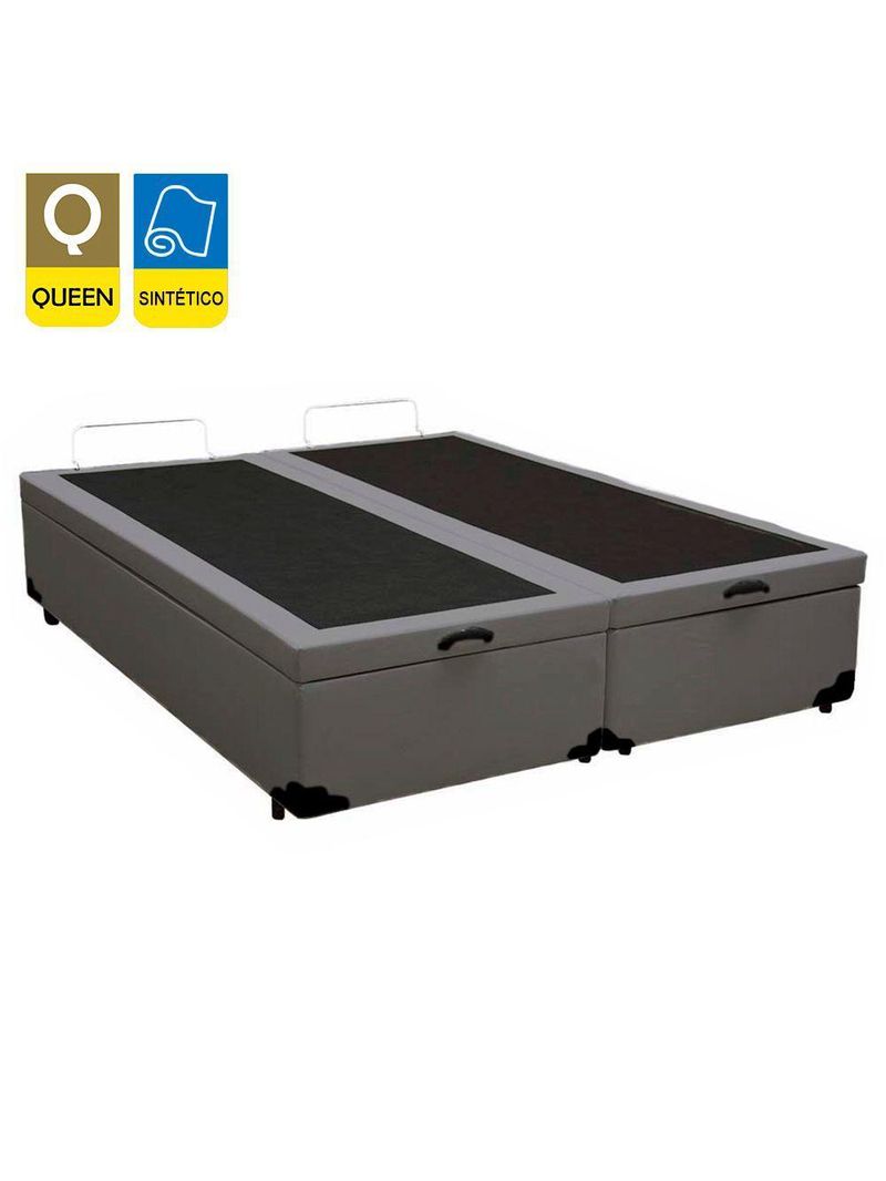 Cama Box Baú Queen Bipartido Sintético Serene Cinza 158x198x44