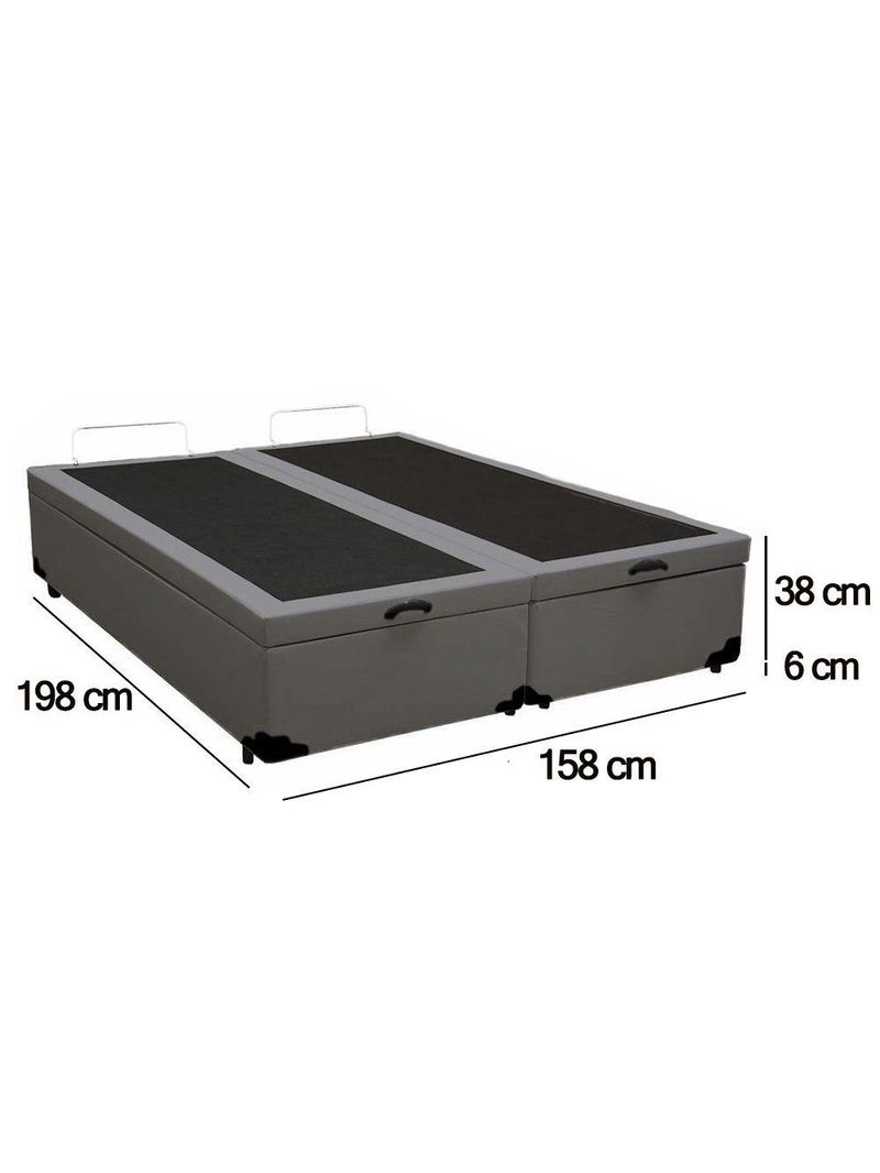 Cama Box Baú Queen Bipartido Sintético Serene Cinza 158x198x44