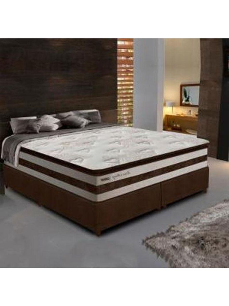 Box + Colchão de Molas Ensacadas Love Story Gazin 1,93m King Branco/Marrom