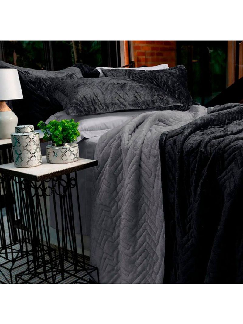 Cobertor Buettner Queen Flannel Plush 100% Poliéster Dupla Face 240mx260m Preto / Metal Escuro