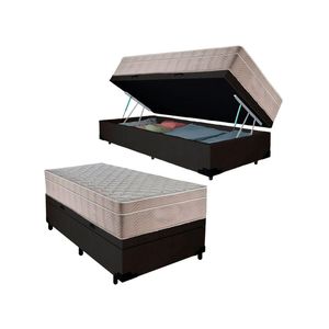 Cama Box Baú Suede Solteiro + Colchão SerenePrime Molas Ensacadas 88x188x69cm Cor: Preto