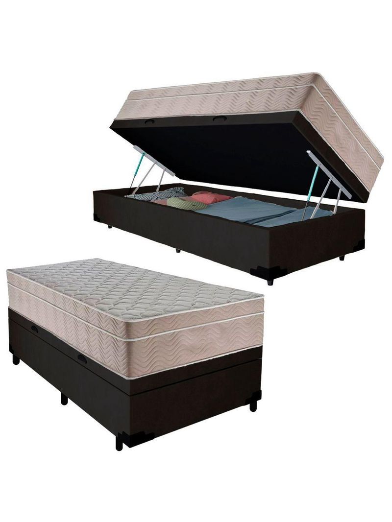 Cama Box Baú Suede Solteiro + Colchão SerenePrime Molas Ensacadas 88x188x69cm Cor: Preto