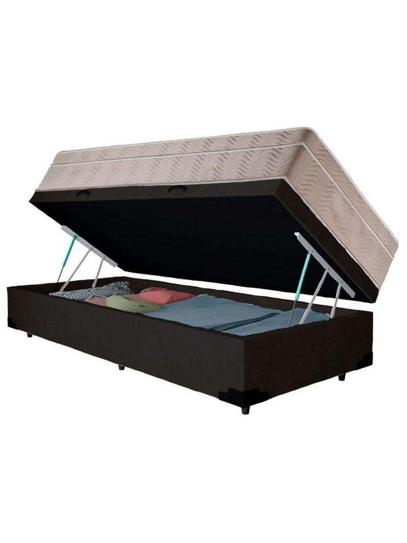 Cama Box Baú Suede Solteiro + Colchão SerenePrime Molas Ensacadas 88x188x69cm Cor: Preto