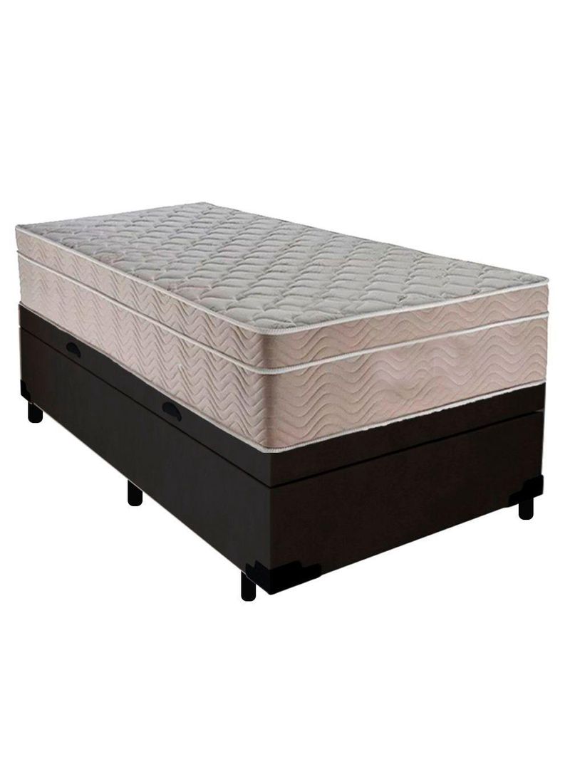 Cama Box Baú Suede Solteiro + Colchão SerenePrime Molas Ensacadas 88x188x69cm Cor: Preto