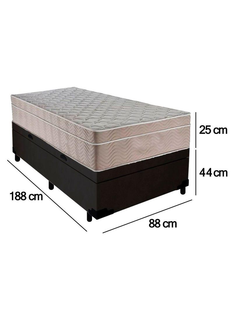 Cama Box Baú Suede Solteiro + Colchão SerenePrime Molas Ensacadas 88x188x69cm Cor: Preto