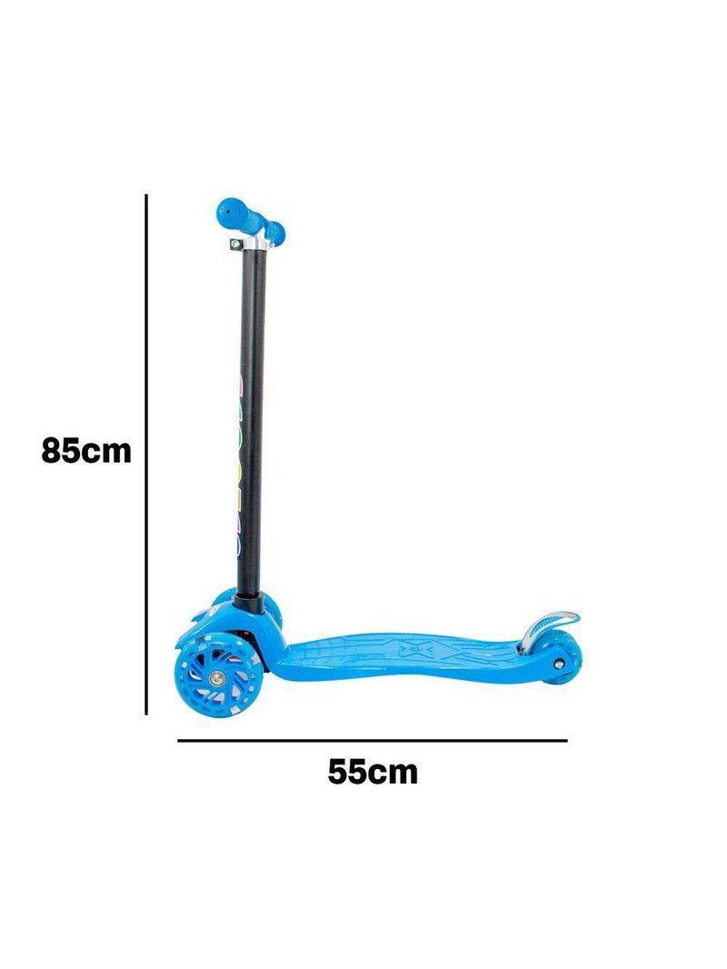 Patinete Regulável Infantil 4 Rodinhas Com Led Para Crianças Até 60kg Azul