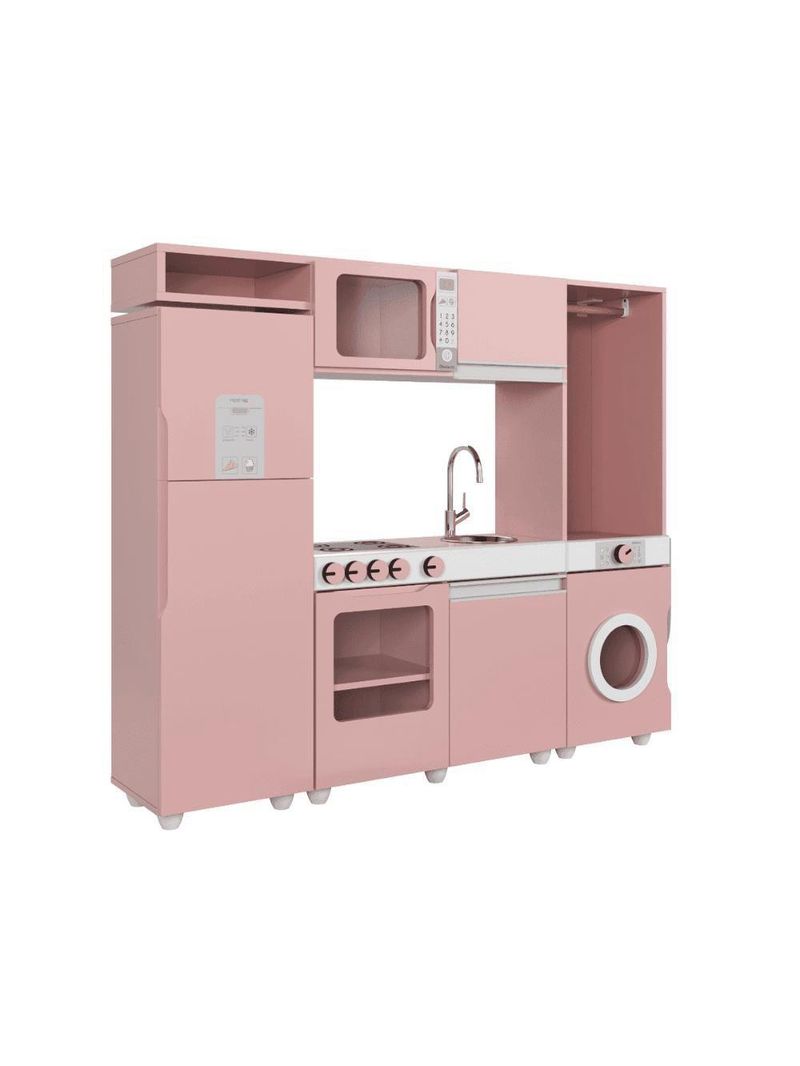 Cozinha Infantil Luli C/ Refrigerador, Fogão, Micro-ondas, Máq Lavar/tabua Passar Rose