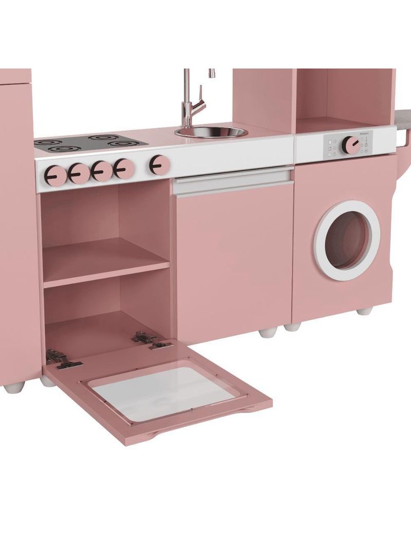 Cozinha Infantil Luli C/ Refrigerador, Fogão, Micro-ondas, Máq Lavar/tabua Passar Rose