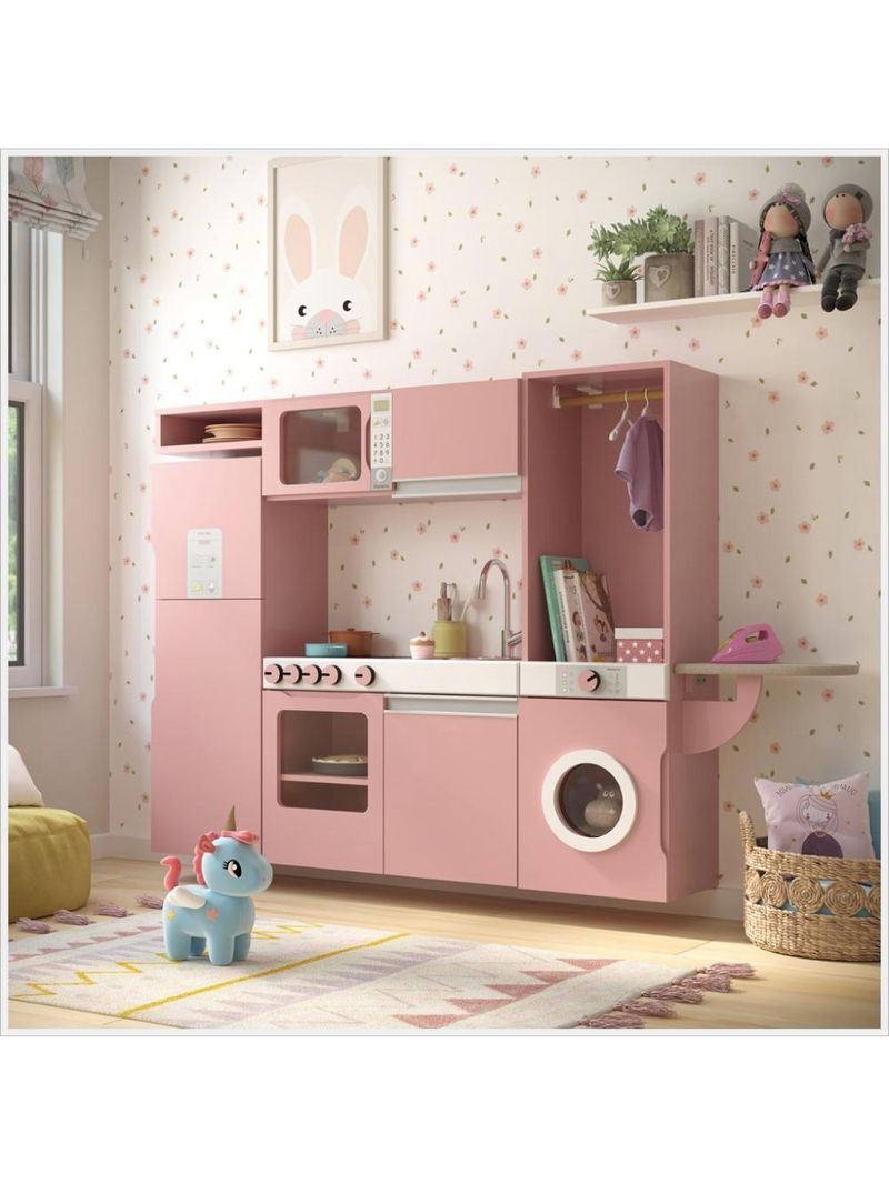 Cozinha Infantil Luli C/ Refrigerador, Fogão, Micro-ondas, Máq Lavar/tabua Passar Rose