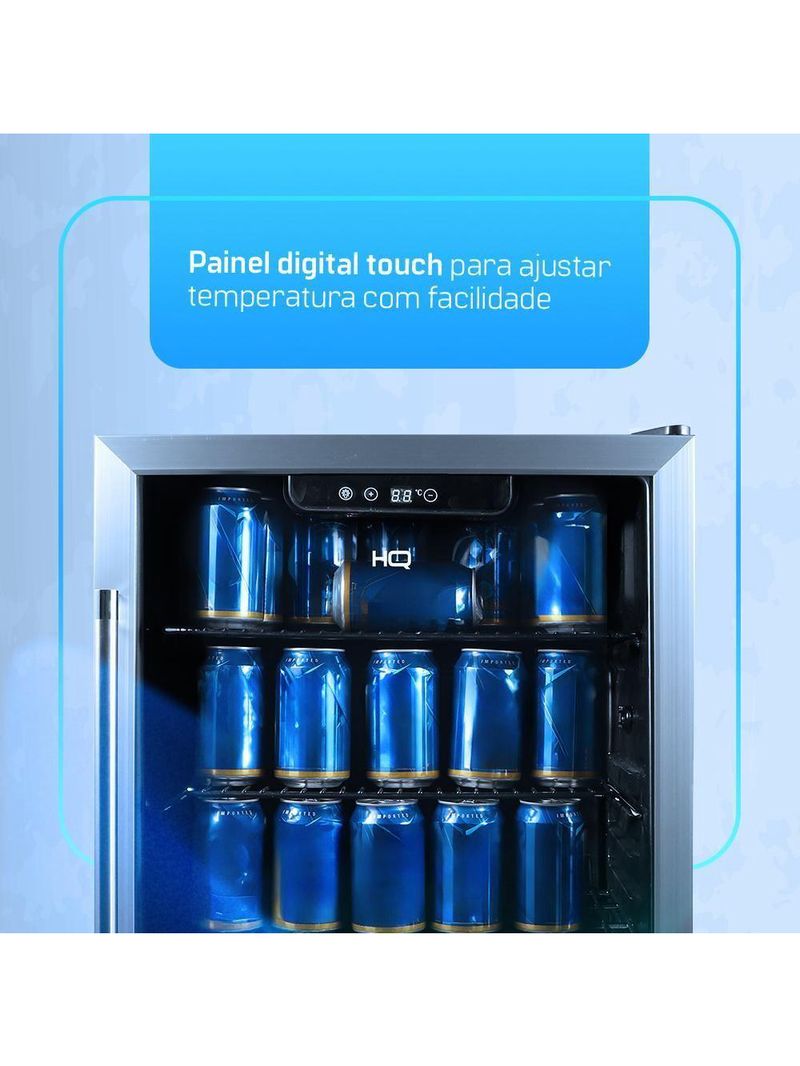 Cervejeira Expositor Vertical HQ Vidro Duplo 125 Litros Preta E Inox HQ-125CEVPV 220V