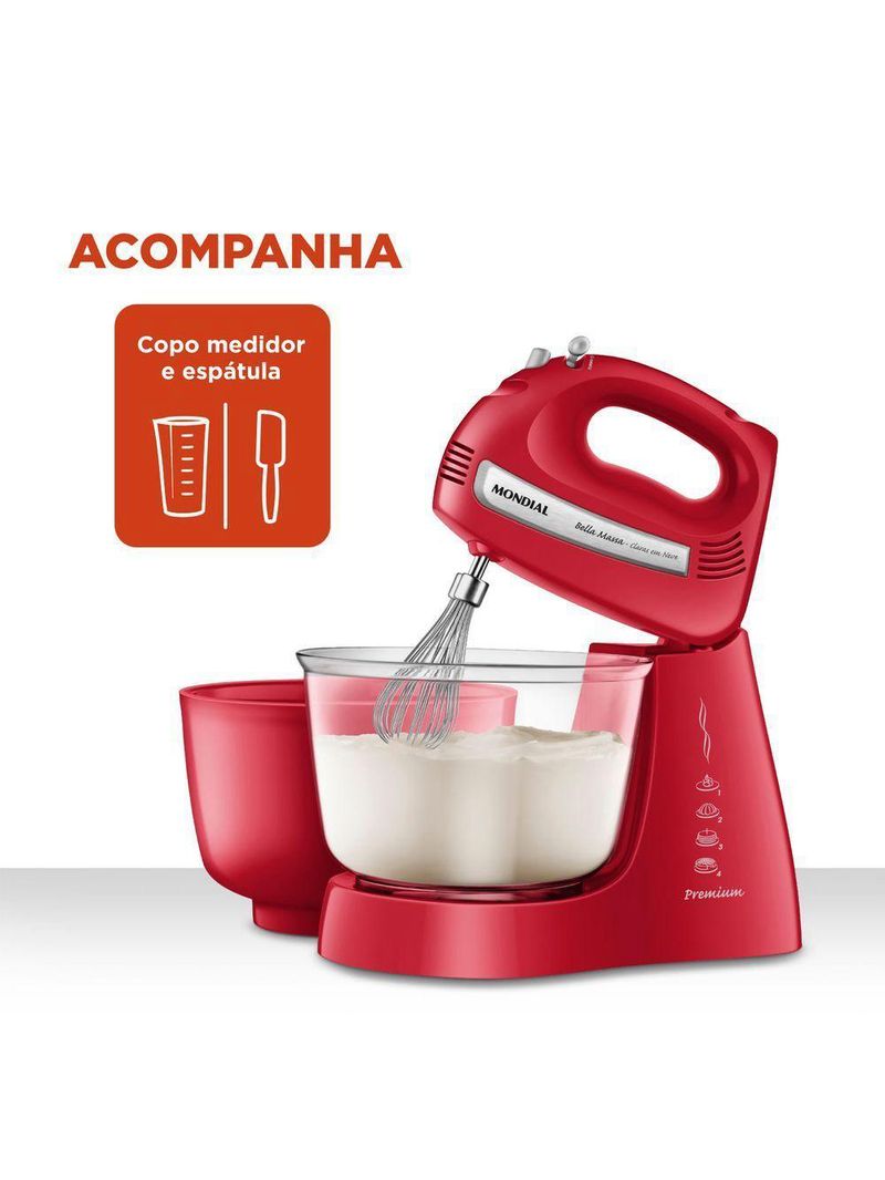 Batedeira Mondial Bella Massa Inox B-55-R – 127V – Vermelho/Inox