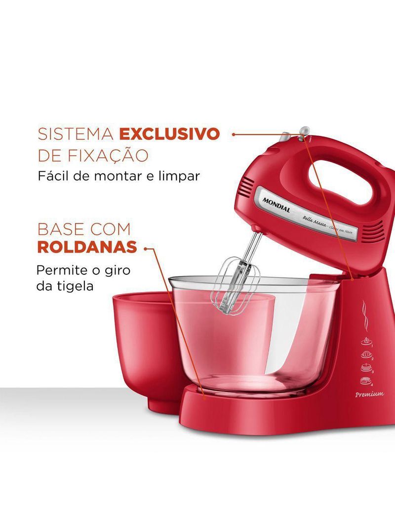 Batedeira Mondial Bella Massa Inox B-55-R – 127V – Vermelho/Inox