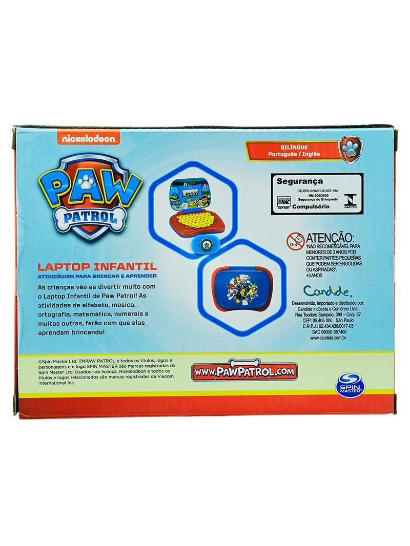 Laptop Infantil Educativo Candide Patrulha Canina Bilíngue (Português/Inglês)
