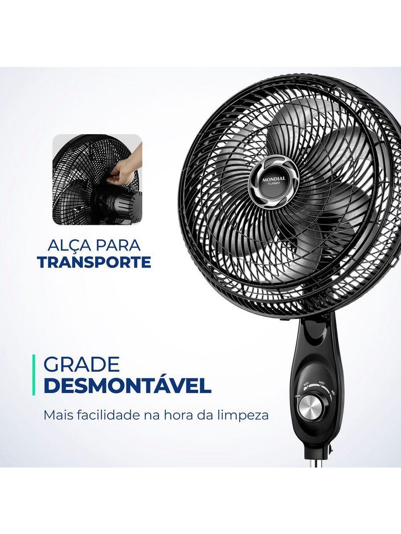 Ventilador Coluna Mondial - Turbo 06 Pás - Vt-30c-nb Vent 30cm Vt-30c-nb 127v/60hz Turbo Coluna