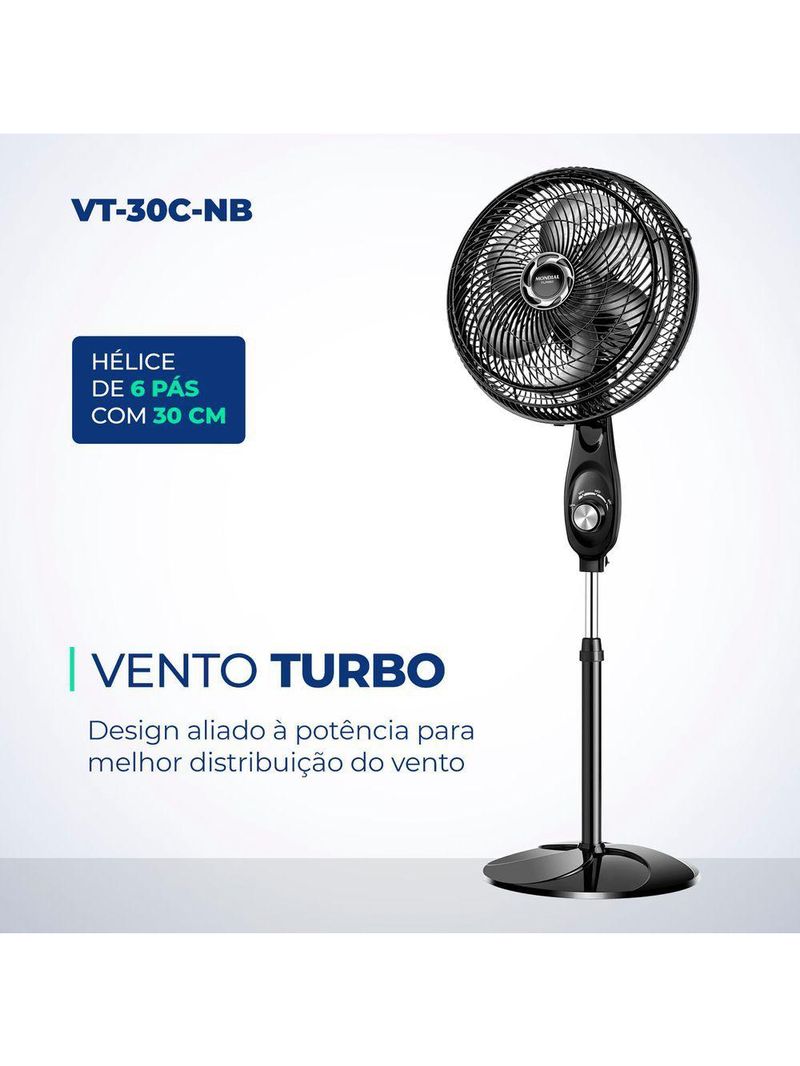 Ventilador Coluna Mondial - Turbo 06 Pás - Vt-30c-nb Vent 30cm Vt-30c-nb 127v/60hz Turbo Coluna
