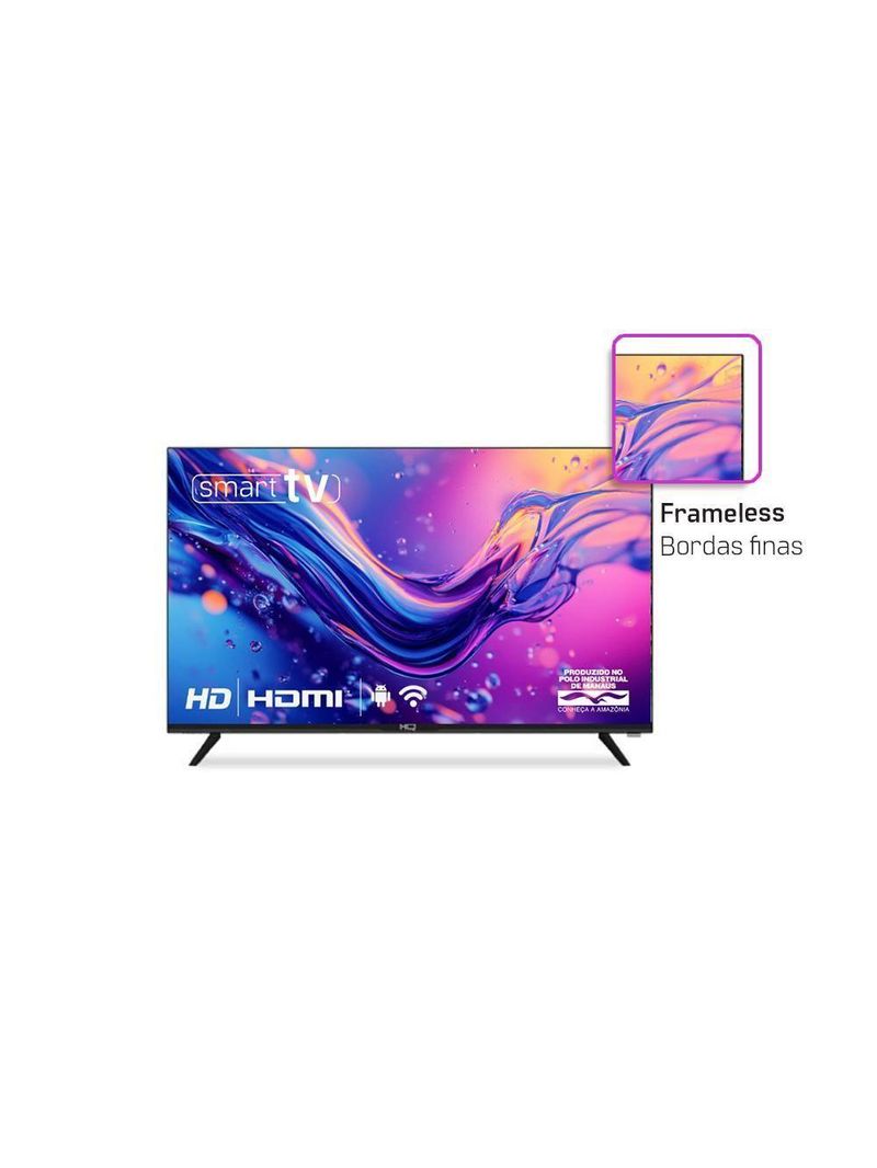 Smart Tv HQ 32 HD Tela Sem Bordas Sistema Android Design Slim HQS32NKHM Bivolt