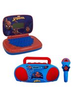Kit homem-aranha - laptop infantil bilíngue + boombox karaoke