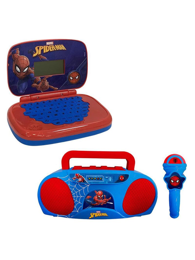 Kit homem-aranha - laptop infantil bilíngue + boombox karaoke