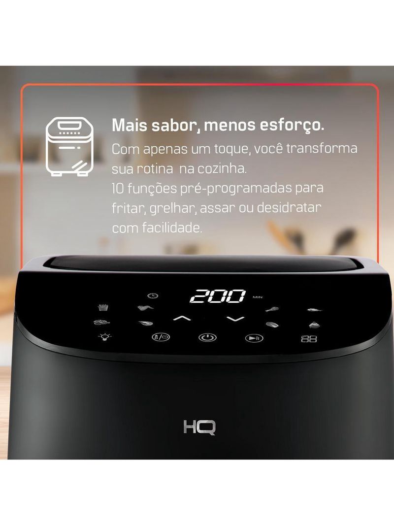 Fritadeira Sem Óleo Airfryer HQ 7 Litros Digital Com Visor Preto HQ-AF7LDL 110V