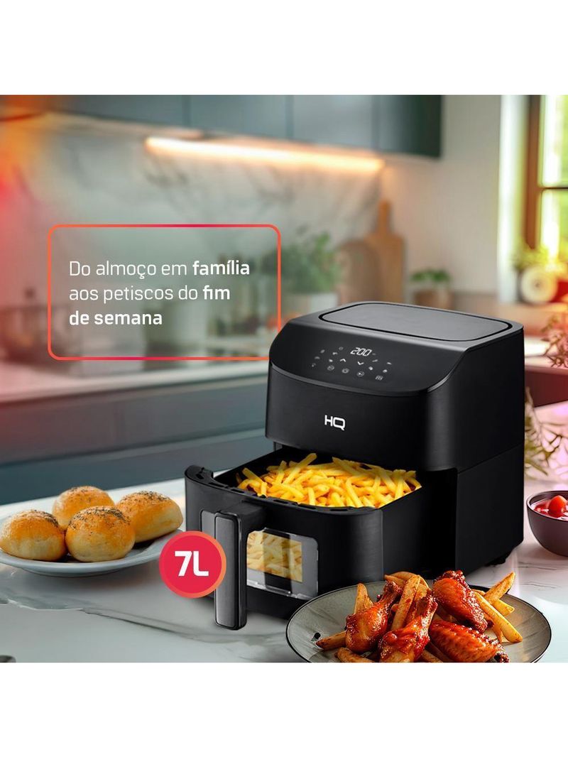 Fritadeira Sem Óleo Airfryer HQ 7 Litros Digital Com Visor Preto HQ-AF7LDL 110V