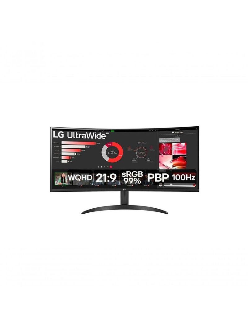 Monitor LG UltraWide Curvo Tela VA de 34” WQHD 3440 x 1440 21:9 sRGB 99% HDR10 PBP 100Hz AMD FreeSync 34WR50QC-B