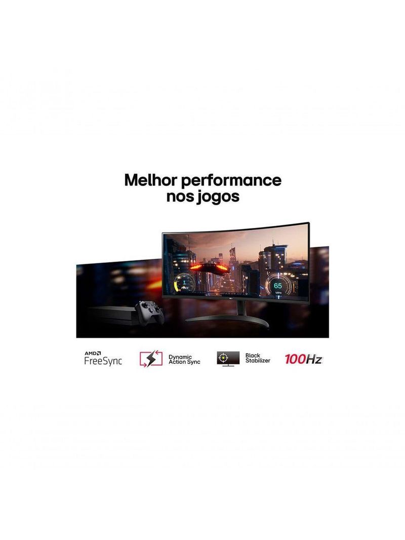 Monitor LG UltraWide Curvo Tela VA de 34” WQHD 3440 x 1440 21:9 sRGB 99% HDR10 PBP 100Hz AMD FreeSync 34WR50QC-B