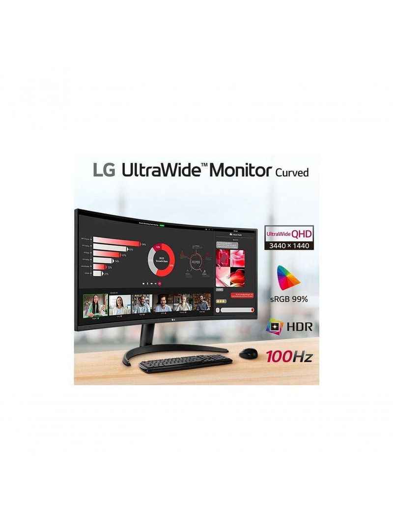 Monitor LG UltraWide Curvo Tela VA de 34” WQHD 3440 x 1440 21:9 sRGB 99% HDR10 PBP 100Hz AMD FreeSync 34WR50QC-B