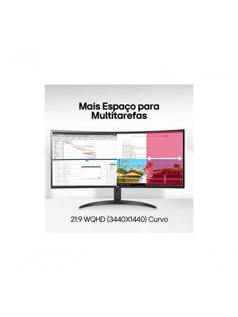 Monitor LG UltraWide Curvo Tela VA de 34” WQHD 3440 x 1440 21:9 sRGB 99% HDR10 PBP 100Hz AMD FreeSync 34WR50QC-B