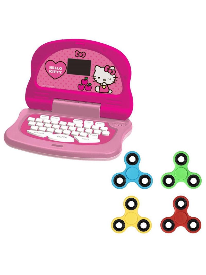 Kit Laptop Infantil Educativo Candide Hello Kitty Tech Bilíngue + 1 Fidget Spinner Sortido