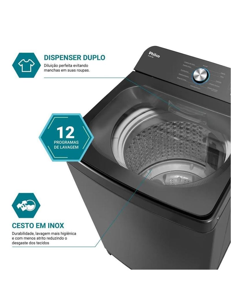 Máquina De Lavar Philco 14kg 12 Programas De Lavagem Titânio PLR14B 220V