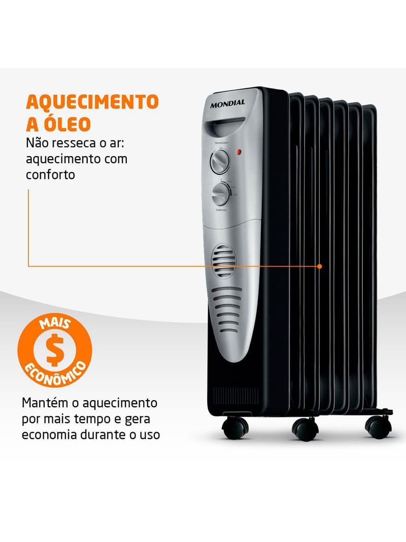 Aquecedor A óleo Mondial A-06 -220v-preto/prata