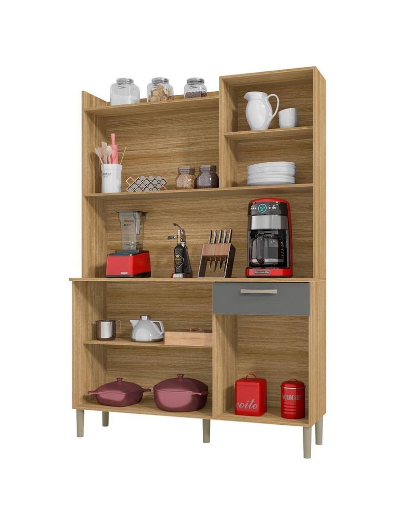 Armário de Cozinha Kit 6 Portas Genova Kits Paraná - Cor: Freijó/Gris