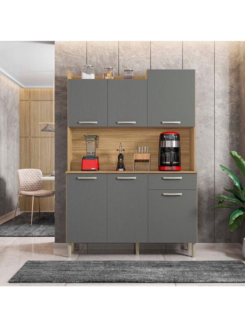 Armário de Cozinha Kit 6 Portas Genova Kits Paraná - Cor: Freijó/Gris