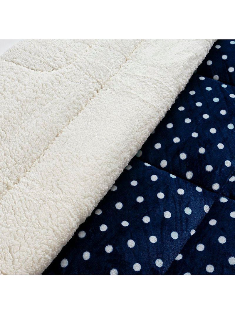 Coberdrom visual com a cor Estampado Sherpa E Flannel Petit Poá King 01 Peça Manta Alta 150g - Marinho