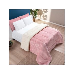 Coberdrom Estampado Sherpa E Flannel Petit Poá King 01 Peça Manta Alta 150g - Rosa