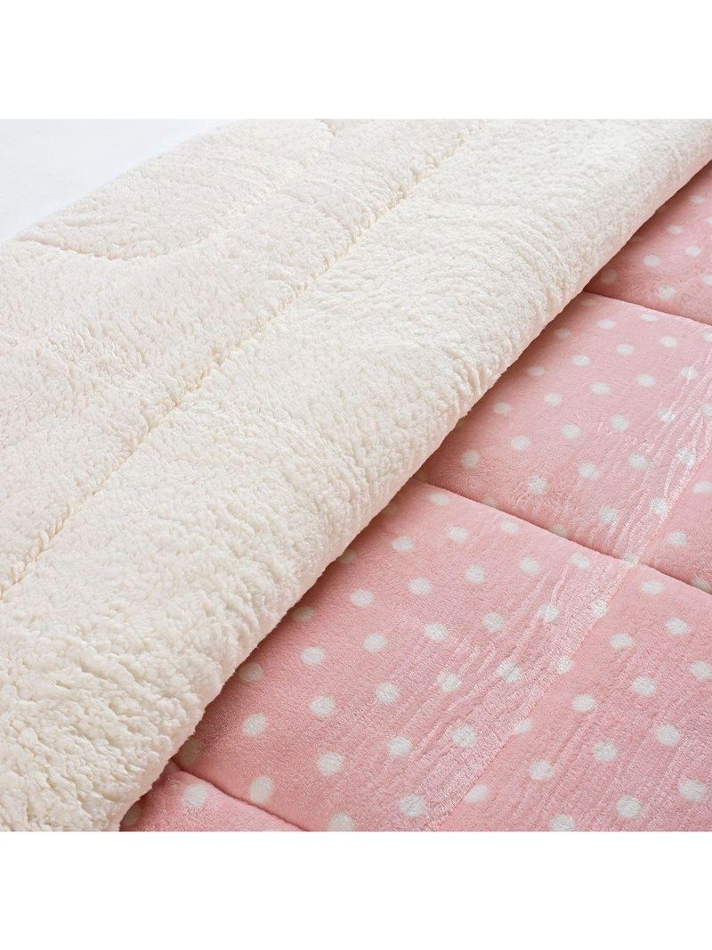 Coberdrom visual disponível na cor Estampado Sherpa E Flannel Petit Poá King 01 Peça Manta Alta 150g - Rosa