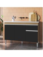 Balcão para Cozinha Tatiane 120cm com 2 Portas e 2 Gavetas - Preto/Amêndoa