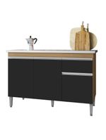 Balcão para Cozinha Tatiane 120cm com 2 Portas e 2 Gavetas - Preto/Amêndoa