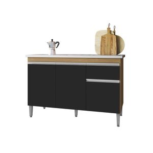 Balcão para Cozinha Tatiane 120cm com 2 Portas e 2 Gavetas - Preto/Amêndoa