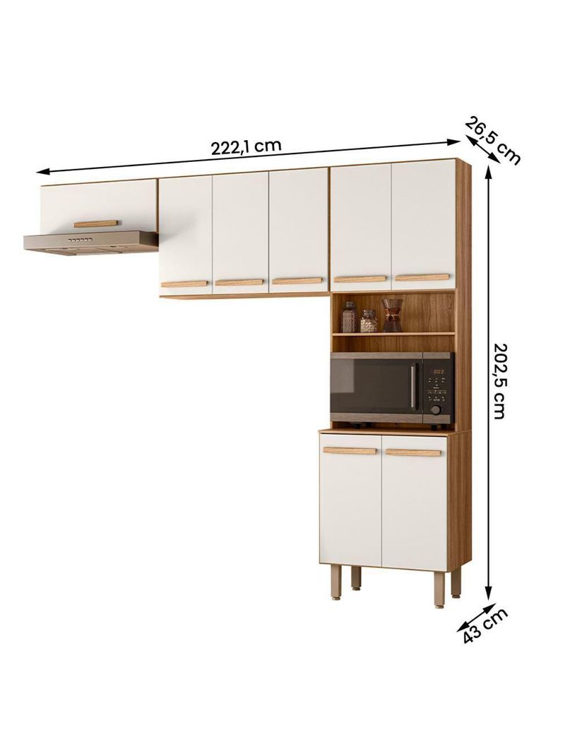 Armario De Cozinha Lemon Com 8 Portas 222 Cm Freijo/Off White